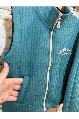 Laciel Paris Yelekli Çocuk Takım Kapitone Kumaş Unısex Yeşil