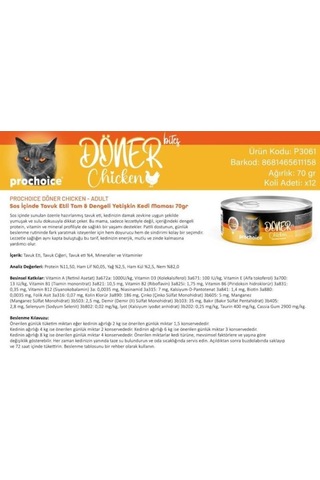 Prochoice Döner Bites Sos İçinde Tavuk Etli Yetişkin Kedi Konservesi 70 Gr