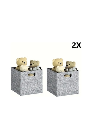Dolap İçi Düzenleyici 2 Adet Organizer 3mm Keçe 32x32x32 Cm Çok Amaçlı Gri Keçe Kutu Gri