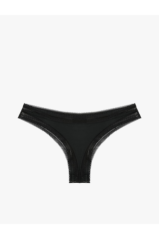 Koton Dantel Detaylı String Külot Siyah 7wlk30070mk