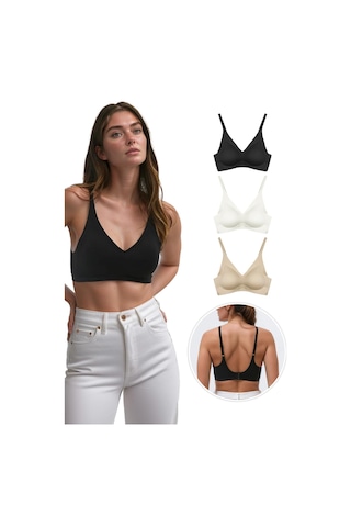 Cottonhill Lazer Kesim Dikişsiz Sütyen Çıkarılabilir Ped Hayalet Sütyen Agraflı Ayarlanabilir Askı - 3'lü Paket Çok Renkli