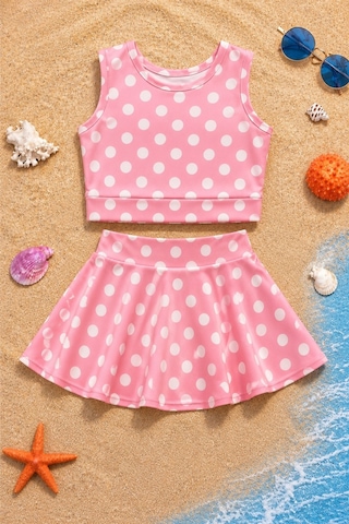Esila Kids Kız Çocuk Puantiyeli Etekli Mayo Takımı Açık Pembe