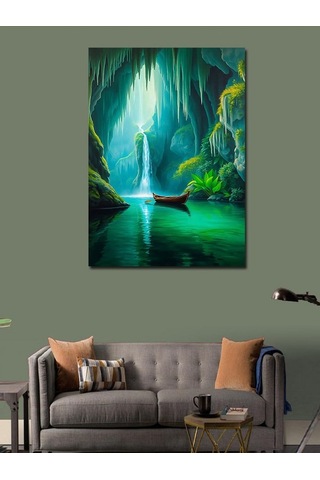 Kanvas Tablo Gizemli Şelale Ve Orman 100cmx140cm