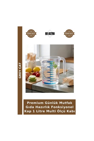 Premium Günlük Mutfak Gıda Hazırlık Fonksiyonel Kap 1 Litre Multi Ölçü Kabı Çok Renkli