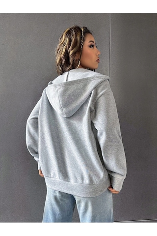 Relax&Basic 3 Iplik Şardonlu Fermuarlı Kapüşonlu Sweatshirt Gri 3 Lü Kombin Siyah