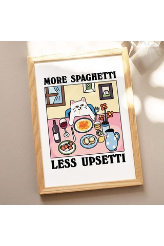 Daha Fazla Spagetti Daha Az Pişmanlık Kedi Baskısı, Retro Lokanta Posteri, Bistro Yemek Makarna Posterleri