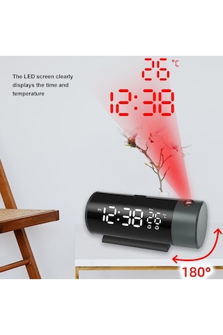 Monozone Projeksiyon Çalar Saat Led Ekran Sıcaklık Göstergeli Yansıtmalı Çift Alarmlı Masa Saati