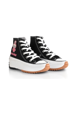 Labubu Baskılı Yüksek Taban Boğazlı Converse Siyah - Fuşya