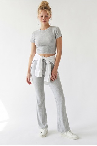 Mixray 2120 Kadın Crop T-shirt Ve Palazzo Pantolon Takım Gri
