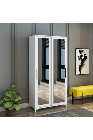 Afilli Olivia Sürgülü Çift Aynalı Beyaz Portmanto Mdf