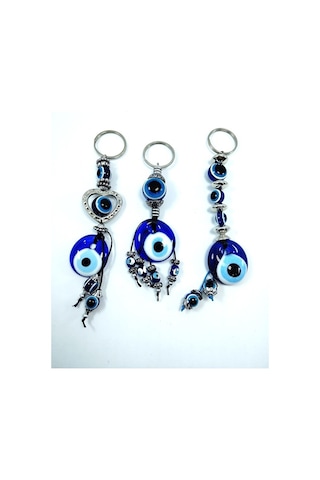 Cam Nazar Boncuğu Anahtarlık Üçlü Set El Yapımı Anahtarlık/araba 38206495