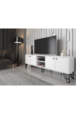 Wood'n Love Sofia 180 Cm Metal Ayaklı Tv Ünitesi - Beyaz / Siyah