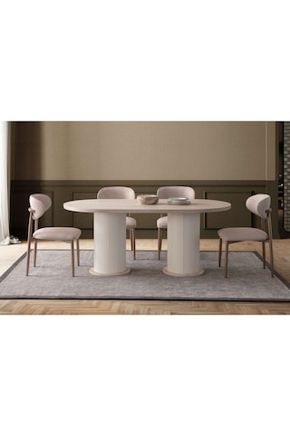 Travertino Modern Yemek Masası 6 Sandalye Takım Mermer