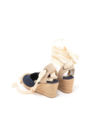 Star Tombis Gerçek Elişi Ipli Espadril Dolgu Topuk Keten Espadril Handmade Lacivert