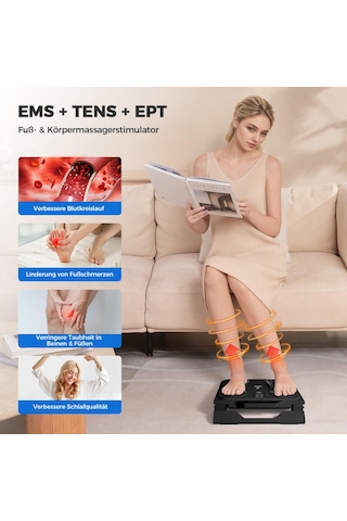 Knqze Ems Tens'li Ayak Masajı, 10 Mod, 20 Seviye, 4 Elektrot, Siyah