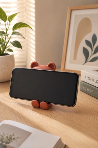 Ayıcık Figürlü Kahverengi Telefon Tutucu Stand Masaüstü Dekoratif Telefon Desteği Sevimli