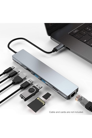Reedark Usb-c Çok Fonksiyonlu Hub: 4k Hdmı, Pd Şarj, Rj45, Usb 2.0, Tf/sd Kart Okuyucu - Gri 8-in-1 Genişletme Dökümü