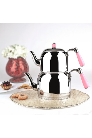 Özkent K-377 Armine Orta Boy Paslanmaz Çelik Çaydanlık Takımı Pem Pembe