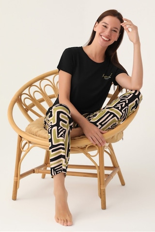 Pierre Cardin Pc8818-s Pisel Siyah Kadın Kısa Kol Pijama Takım 001