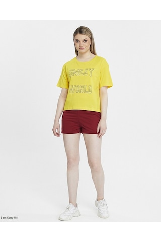 Bella Dossi Pamuklu Kısa Kollu Baskılı Kadın Şortlu Yazlık Pijama Takımı Sarı M