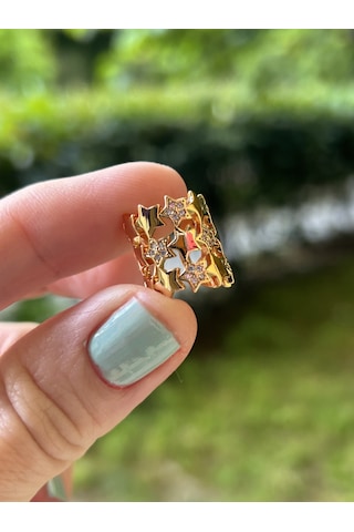 Bymerve Bym523 Çelik Kadın Rose Gold Yıldız Taşlı Geçirmeli 3 Lü Görünüm Kıkırdak Küpe Rose Gold