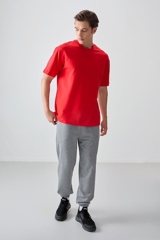 Air Jones Tommy Life Fiesta Pamuklu Kalın Yumuşak Dokulu Oversize Fit Basic Erkek T-shirt - 88378 Kirmizi