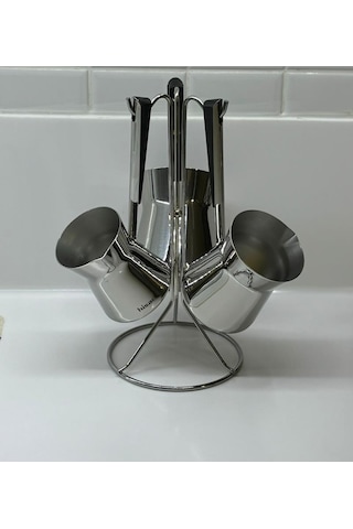 Hisar Galata Askılı 3 Lü Cezve Seti Takımı Paslanmaz Çelik 4 Parça