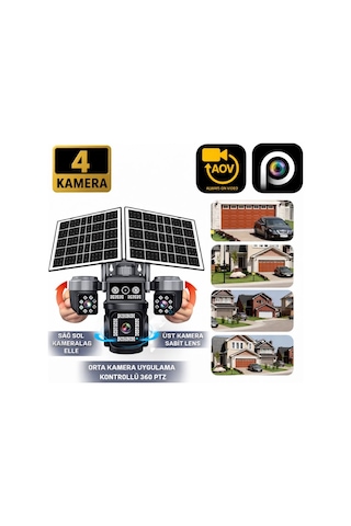 Sw440 4 Kameralı 20mp 5g Sim Kartlı Ptz Güvenlik Kamerası Çift Solar Panelli Güneş Enerjili Kamera