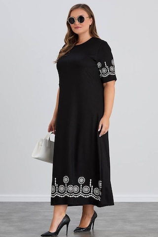 Wearon Kadın Aysar Kısa Kol Baskılı İki İp Boydan Siyah Elbise Siyah