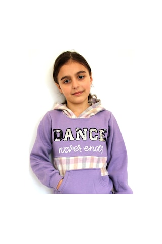 Milenawear by Milena Dance Nakışlı Cepli Kapüşonlu Kalın Kız Alt Üst Takım Mor