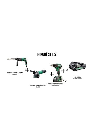 Hikoki Set-2 830W 26 MM 3.2J Sds Plus Kırıcı Delici + 900W 115 MM Elektrikli Avuç Taşlama + Akülü Darbeli Matkap Vidalama