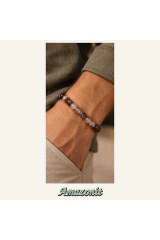 Amazonit Taşı Bileklik 8 Mm, Unisex, Elastik Çok Renkli