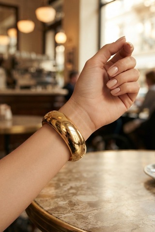 Gold Renk Pirinç Vintage Kalın Kelepçe Bilezik - Lisinya Çok Renkli