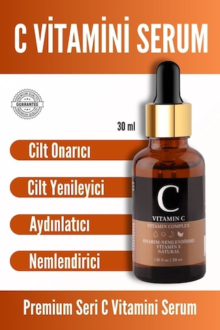 C Vitamini Cilt Bakım Serumu Aydınlatıcı Ve Ton Eşitleyici Hyaluronic Acid Içeren Serum 30 Ml