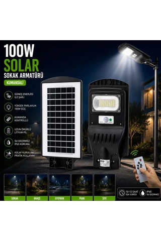 Jenerik 100w 6500k Solar Sensörlü Sokak Lambası