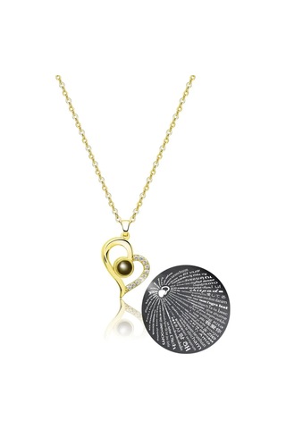 Altın Kaplama 100 Dilde Seni Seviyorum Kalp Çelik Kolye Altın