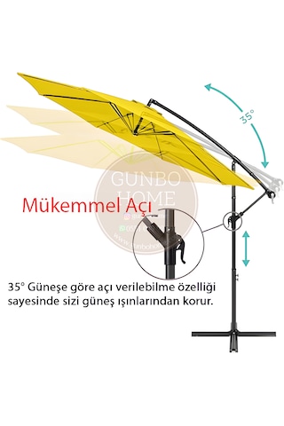 Gunbo Home 3 Mt 8 Kaburga Full Demir 21 Kg Sarı Bahçe Şemsiyes