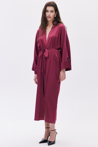 Frappant Bordo Uzun Saten Sabahlık / Kimono Bordo