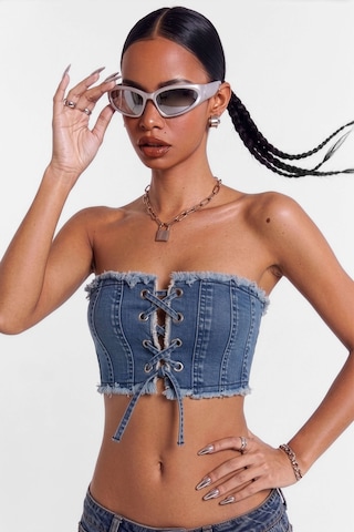 Bluew White Mavi Crop Jean Büstiyer