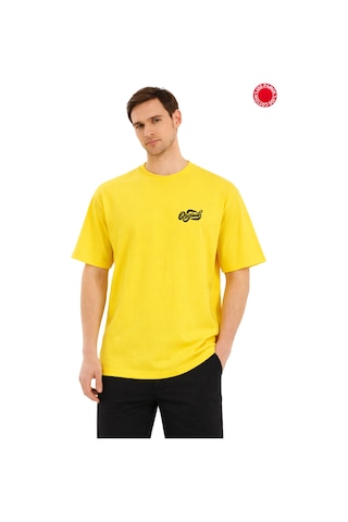 Unisex Oversize Sarı Original Baskılı Tişört %100 Pamuk Minimal Logo Salaş Günlük T-shirt Sarı