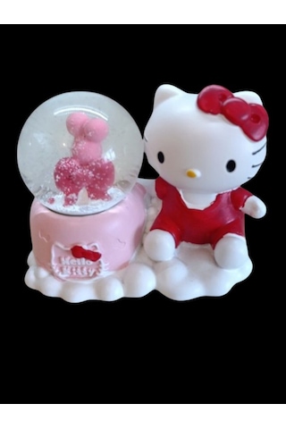 Kırmızı Renk Hello Kitty Figürlü 9cmx8cm Ebat Pilli Işıklı Dekoratif Kar Küre 9cmx8cm