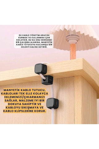 Dğer Mucit Home 6 Adet Set Yapışkanlı Manyetik Kapaklı Kablo Düzenleyici Organizer, Ev, Ofis, Kablo Düzenleyici