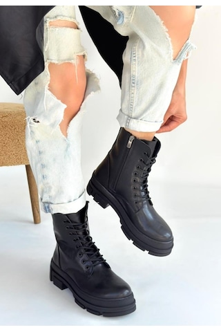 Allex Siyah Cilt Bağcıklı Bot Çok Renkli