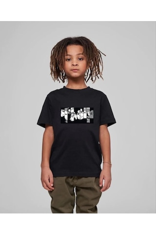 Barlashive Çocuk Unisex Baskılı T-shirt - Siyah Çok Renkli