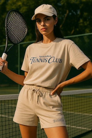 Kadın Sporty Kısa Kollu Bisiklet Yaka Oversize T-shirt Ve Şortlu Alt Üst Takım Tenis İkili Takım Çok Renkli