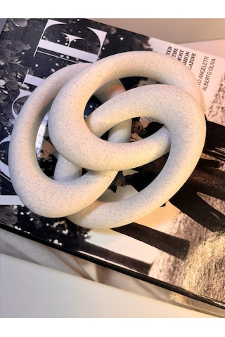 Modern Beyaz Zincir Dekoratif Obje Şık Masa Üstü & Kitaplık Süs Eşyası 12 Cm X 3 Zincir Bloğu