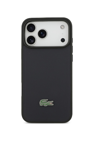 Apple Uyumlu iPhone 17 Pro Max Kılıf Lacoste Lisanslı M-safe Özellikli Pu Pike Desen Metal Logolu Kapak Lacivert