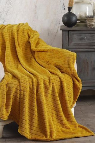 Zeynep Tekstil Cotonila Comfy Çizgili Wellsoft Tv Battaniyesi Hardal 110 x 180