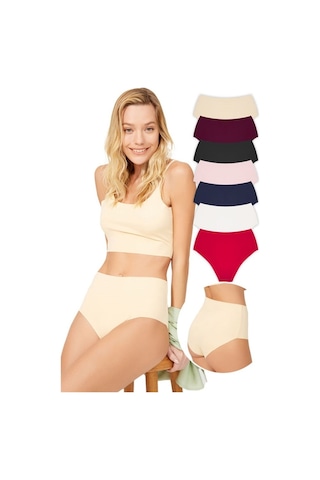 Yüksek Bel Basic Lazer Kesim Bikini Külot 7'Li Paket - 2-Çok Renkli-M Çok Renkli