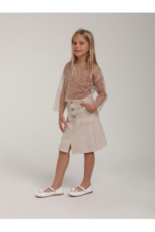 Kız Çocuk Tasarım File Bluz İç Bluz Hariçtir -15610 Bej